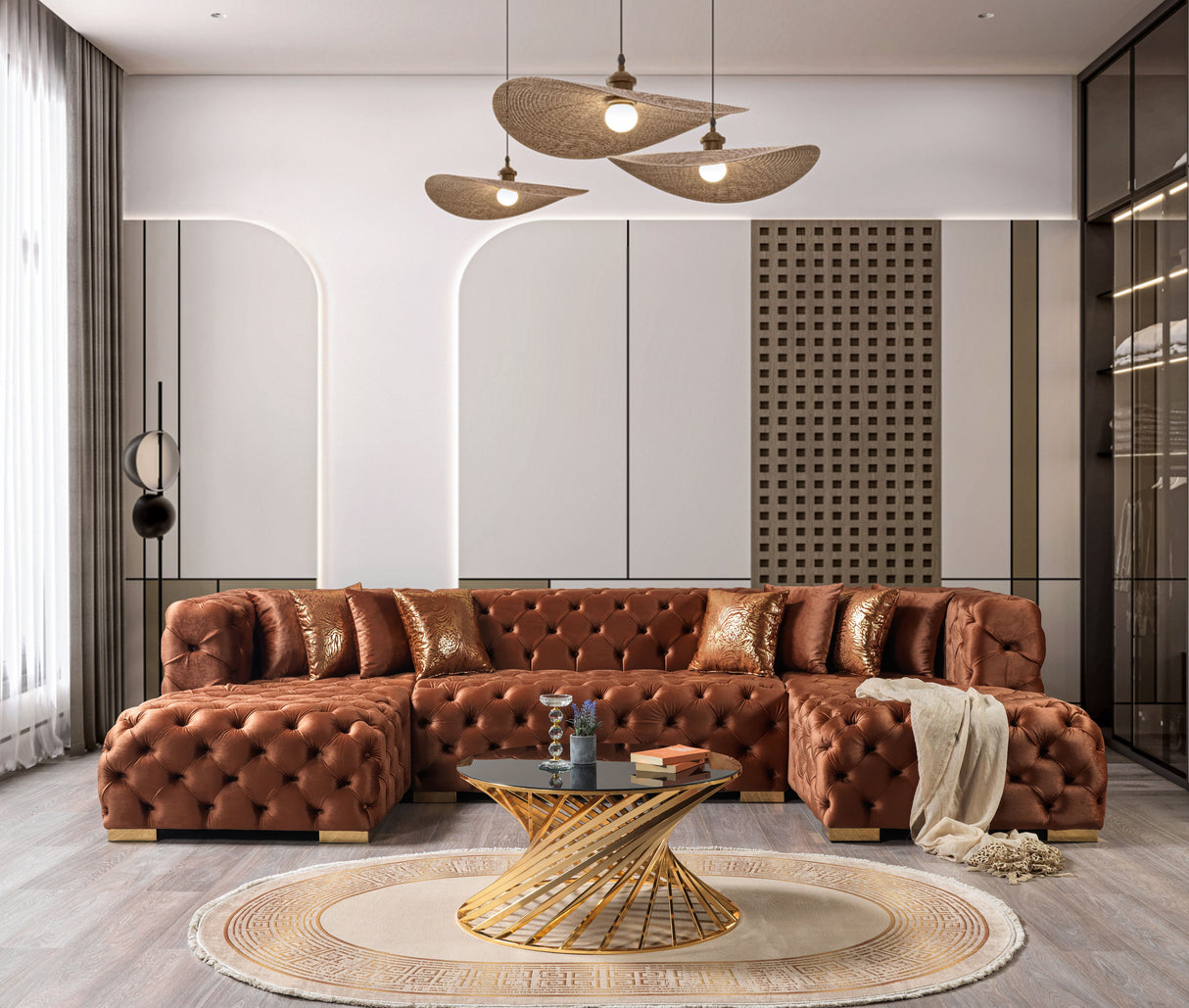 Neva Orange Velvet Double Chaise Sectional from Nova Furniture - Luna Furniture