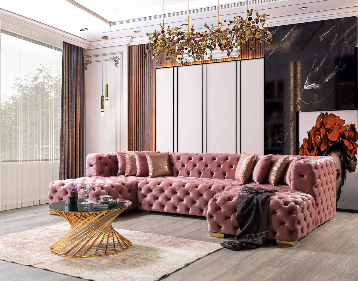 Nova Furniture Neva Pink Velvet Double Chaise Sectional – Luna Furniture