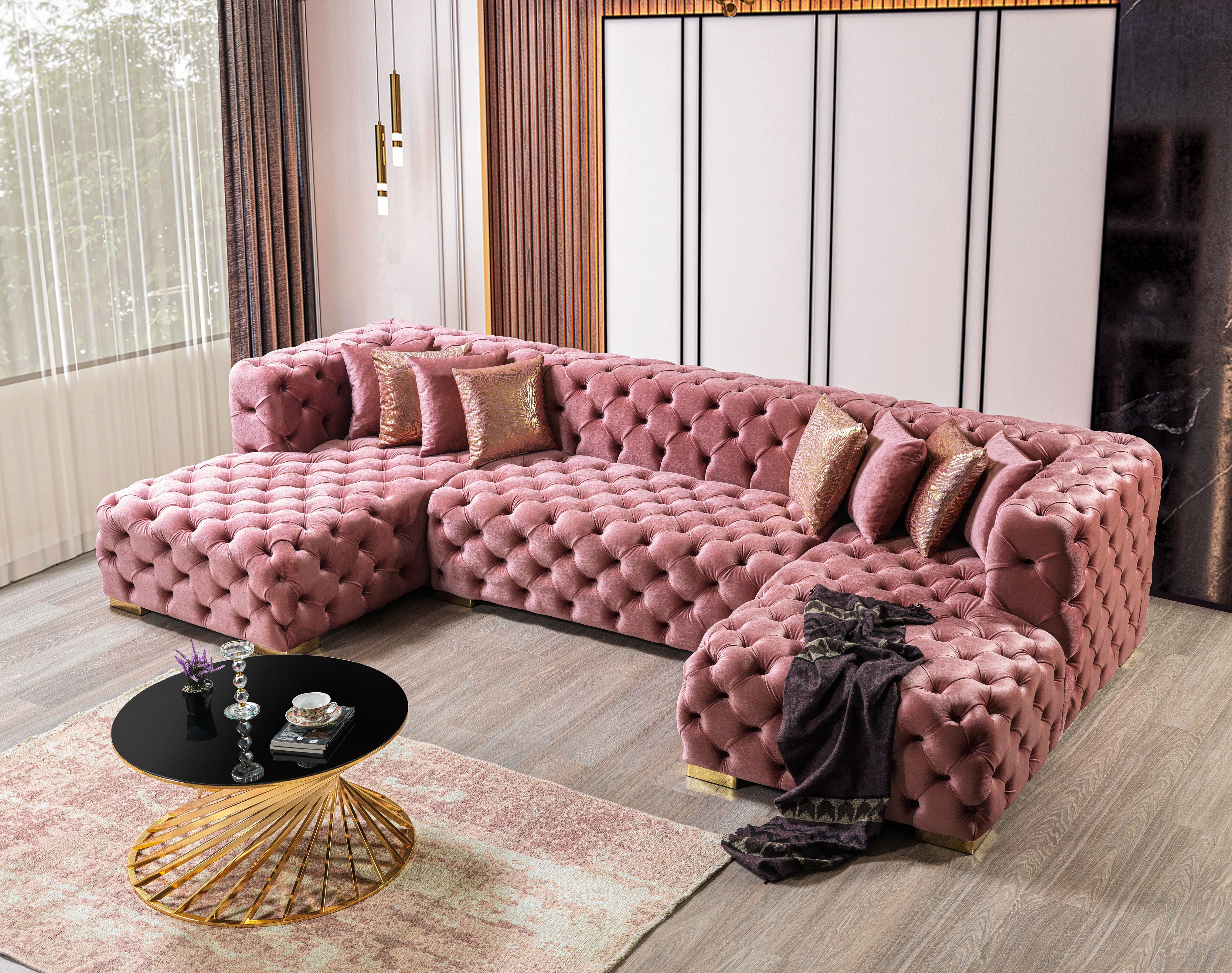Nova Furniture Neva Pink Velvet Double Chaise Sectional – Luna