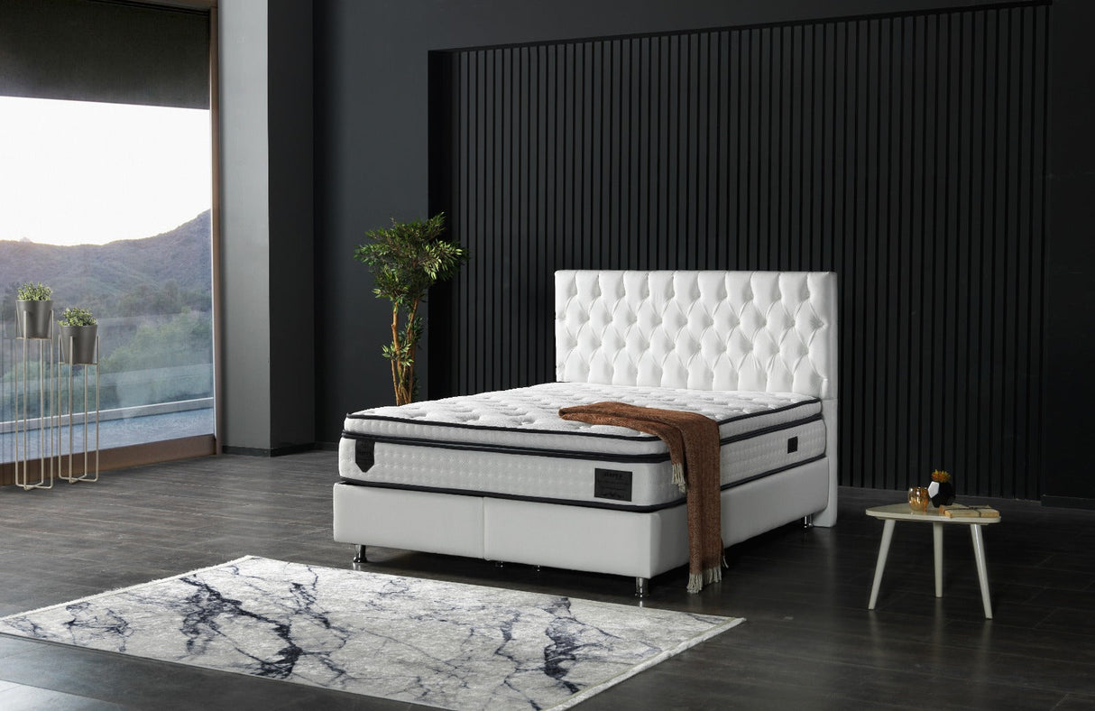 Nevada King Storage Bed With Headboard Vinyl in White from Furnia - Luna Furniture
