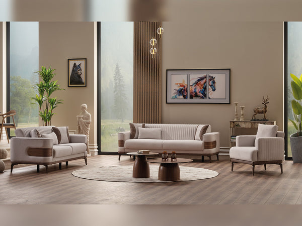New Mood 3-pieces (Sofa & Loveseat & Chair) Livingroom Set in Cream