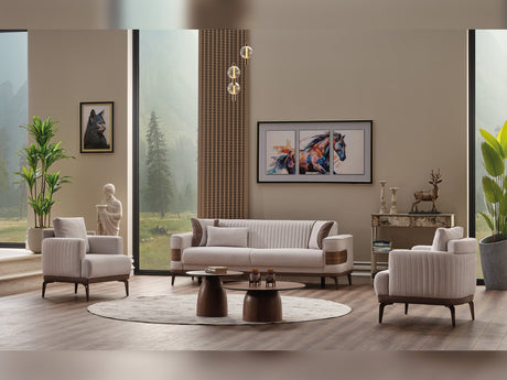 New Mood 3-pieces (Sofa & Loveseat & Chair) Livingroom Set in Cream from Furnia - Luna Furniture