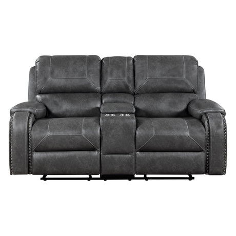 Newnan Gray Double Glider Reclining Loveseat with Center Console from Homelegance - Luna Furniture