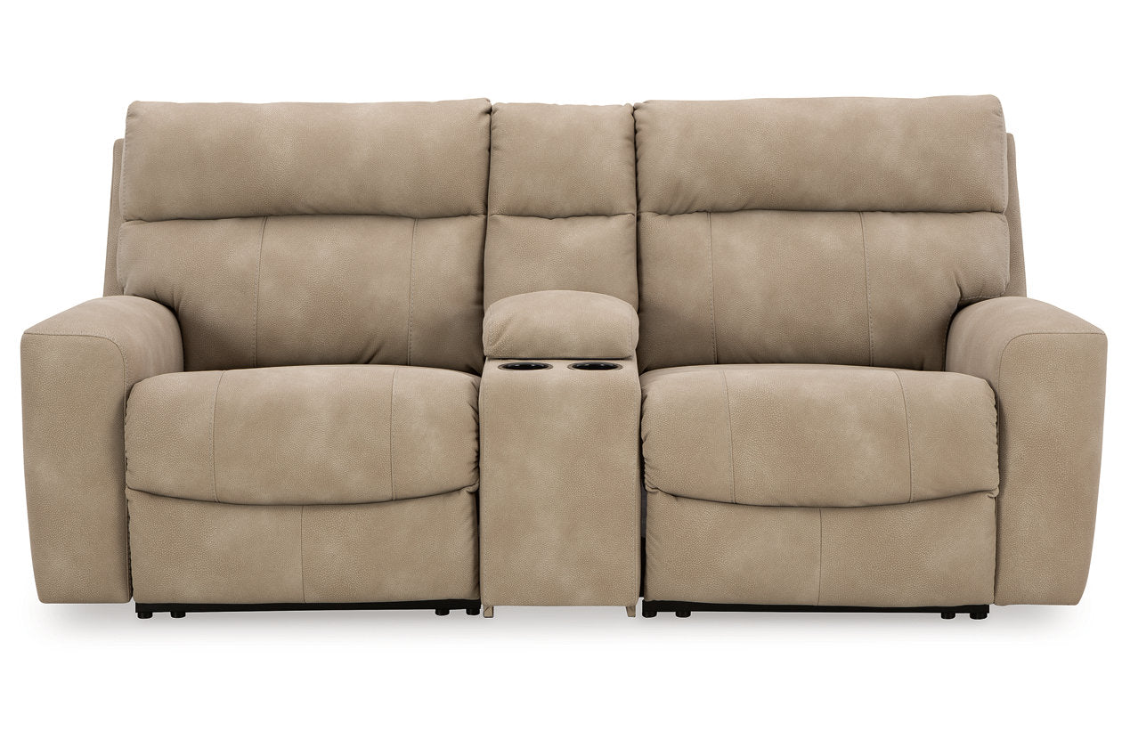 Next-Gen DuraPella Sand 3-Piece Power Reclining Sectional Loveseat with Console from Ashley - Luna Furniture