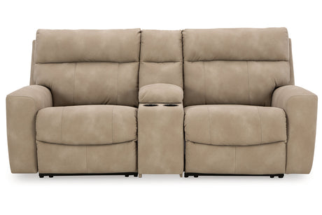 Next-Gen DuraPella Sand 3-Piece Power Reclining Sectional Loveseat with Console from Ashley - Luna Furniture