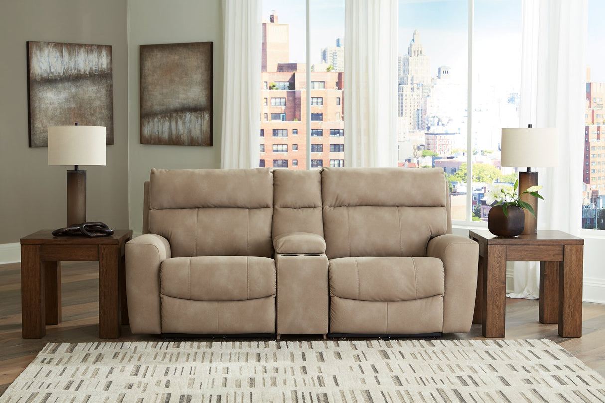 Next-Gen DuraPella Sand 3-Piece Power Reclining Sectional Loveseat with Console from Ashley - Luna Furniture