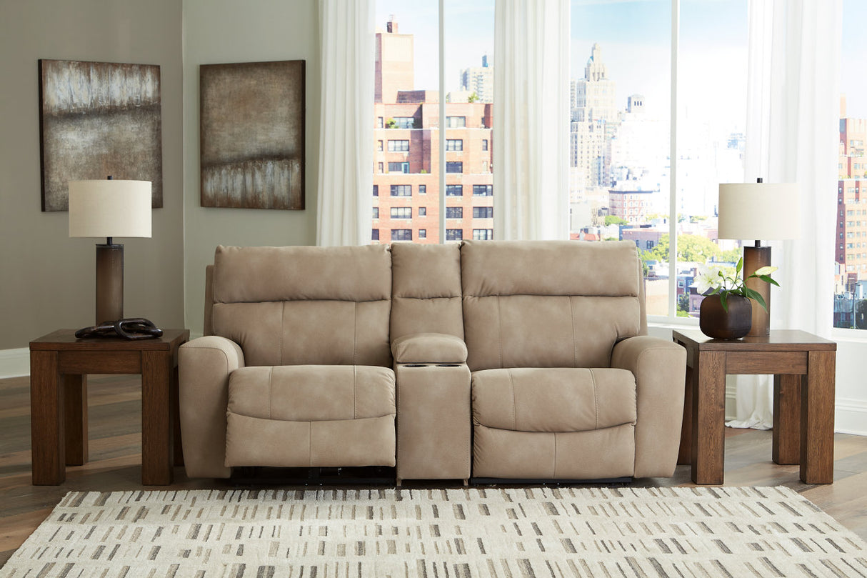 Next-Gen DuraPella Sand 3-Piece Power Reclining Sectional Loveseat with Console from Ashley - Luna Furniture