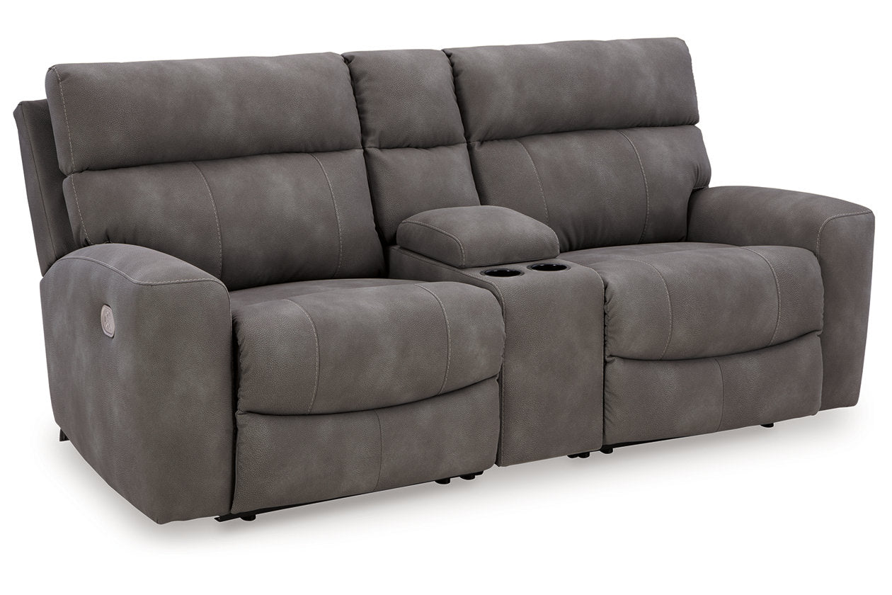 Next-Gen DuraPella Slate 3-Piece Power Reclining Sectional Loveseat with Console from Ashley - Luna Furniture
