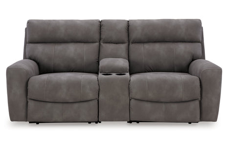 Next-Gen DuraPella Slate 3-Piece Power Reclining Sectional Loveseat with Console from Ashley - Luna Furniture