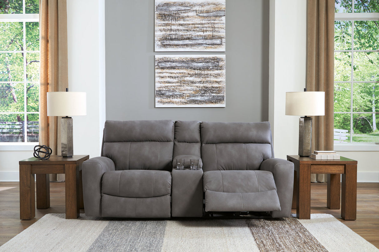 Next-Gen DuraPella Slate 3-Piece Power Reclining Sectional Loveseat with Console from Ashley - Luna Furniture