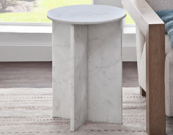 Niki Banswara White Solid Marble Accent Table