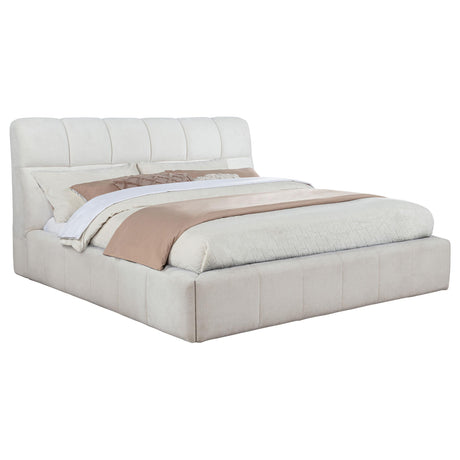 Nollet Cream 48-inch Upholstered Eastern King Platform Bed from Coaster - Luna Furniture