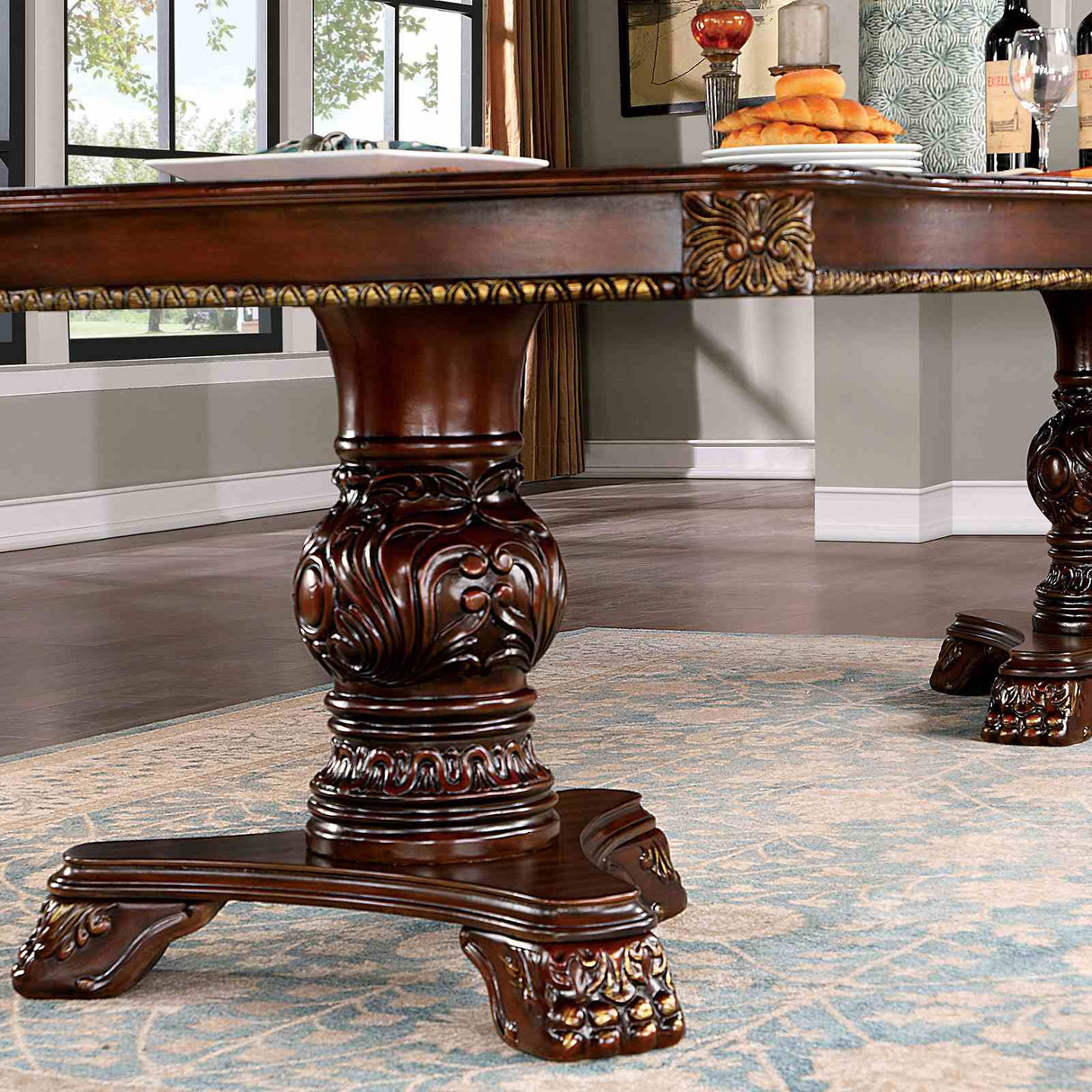 Normandy Brown Cherry 9-Piece Dining Room Set from Furniture of America - Luna Furniture