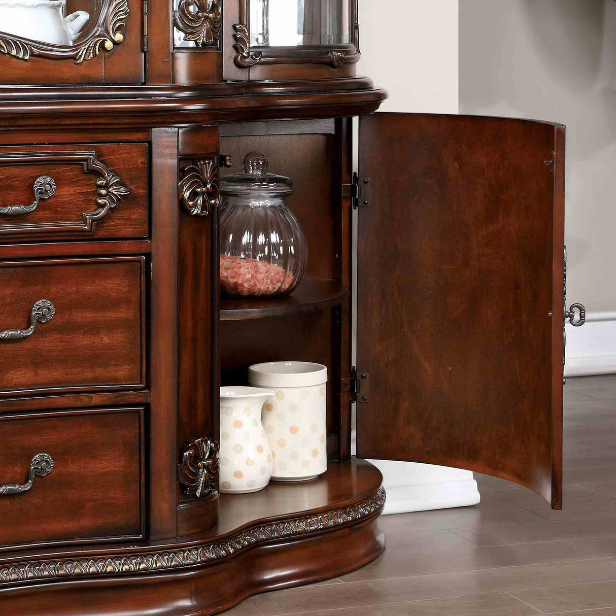 Normandy Brown Cherry Hutch & Buffet from Furniture of America - Luna Furniture