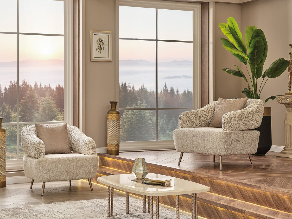 Nova 3-pieces (Sofa & Loveseat & Chair) Livingroom Set in Cream from Furnia - Luna Furniture