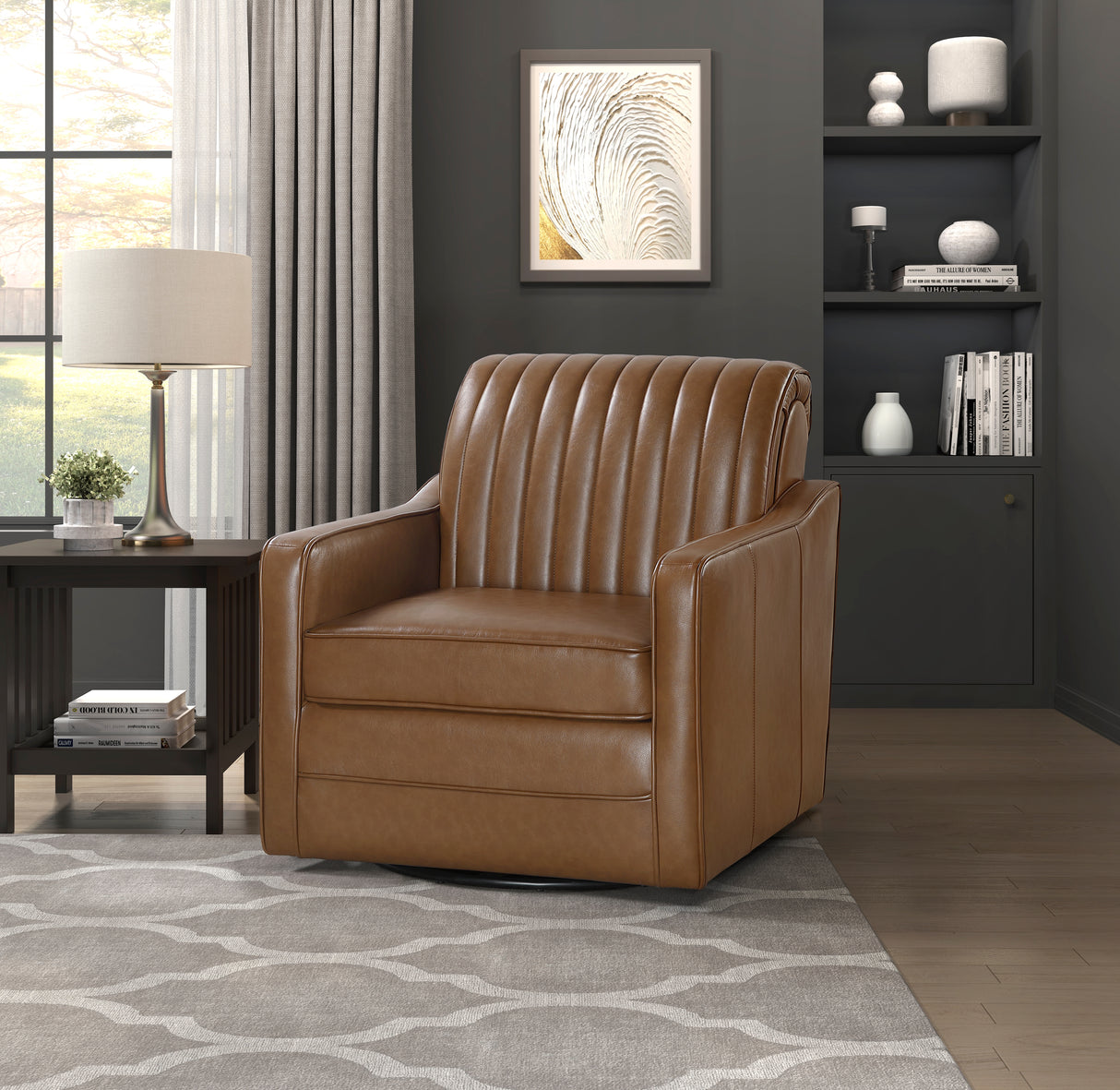 November Brown Leather Channel Back Swivel Chair from Homelegance - Luna Furniture