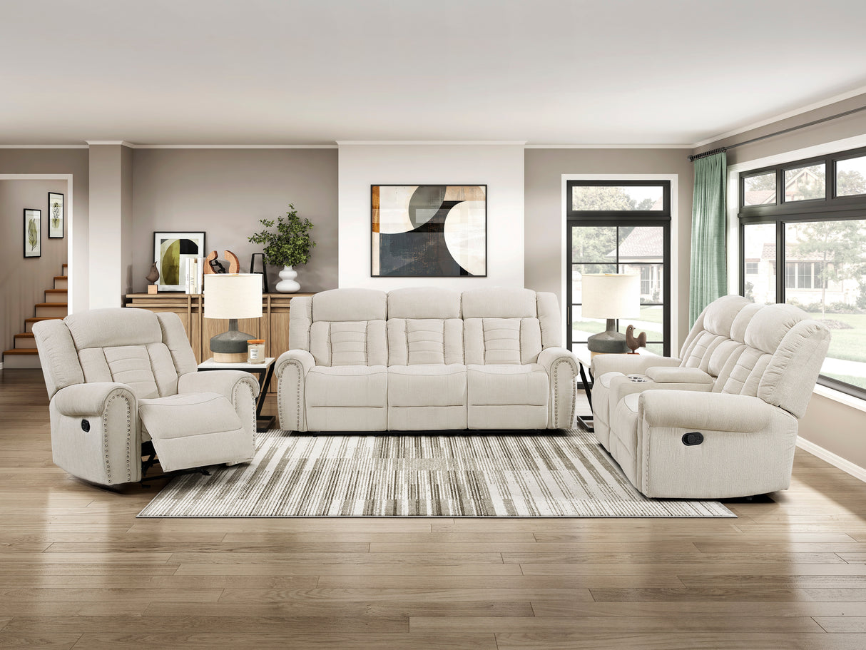 Nutmeg Beige Double Reclining Loveseat with Center Console from Homelegance - Luna Furniture