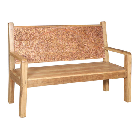 Wooden Bench with Hand Carved Back from Home Trends & Design - Luna Furniture