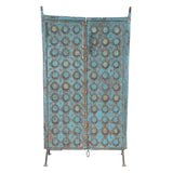 Finely Carved Wood Shekhawati Door with Block Design on Iron Stand