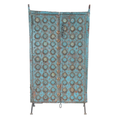 Finely Carved Wood Shekhawati Door with Block Design on Iron Stand from Home Trends & Design - Luna Furniture