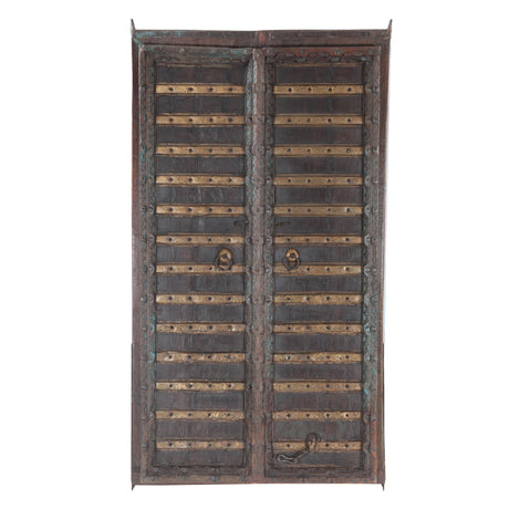 Finely Carved Large Wood Shekhawati Main Entry Door with Brass Fittings from Home Trends & Design - Luna Furniture