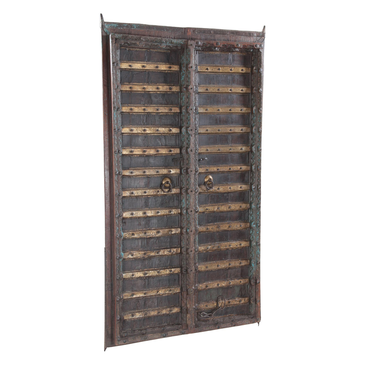 Finely Carved Large Wood Shekhawati Main Entry Door with Brass Fittings