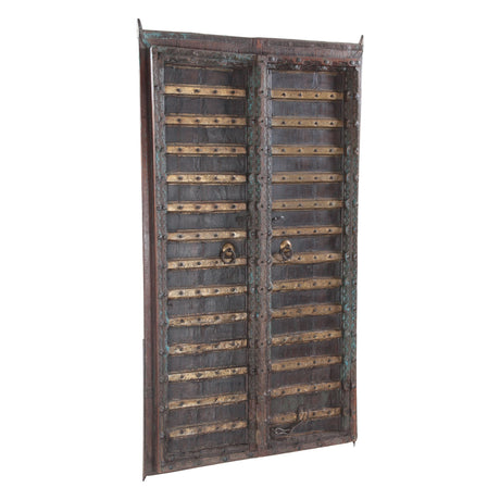 Finely Carved Large Wood Shekhawati Main Entry Door with Brass Fittings from Home Trends & Design - Luna Furniture