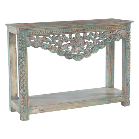 Hand Carved Wood Console Table with Bottom Shelf from Home Trends & Design - Luna Furniture