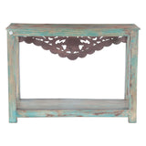 Hand Carved Wood Console Table with Bottom Shelf