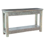 Hand Carved Wood Console Table with Bottom Shelf