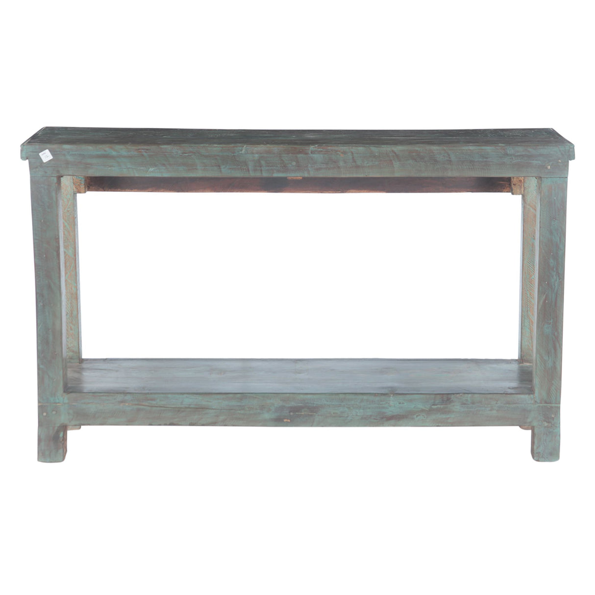 Hand Carved Wood Console Table with Bottom Shelf