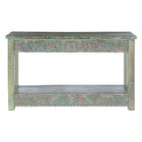 Hand Carved Wood Console Table with Bottom Shelf