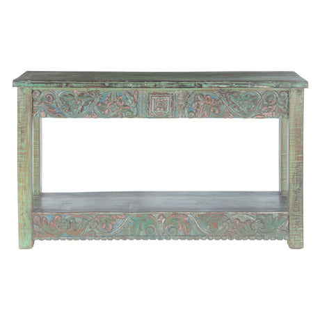 Hand Carved Wood Console Table with Bottom Shelf from Home Trends & Design - Luna Furniture