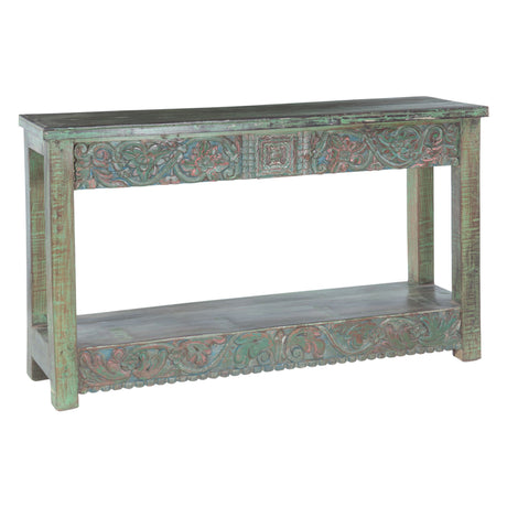 Hand Carved Wood Console Table with Bottom Shelf from Home Trends & Design - Luna Furniture