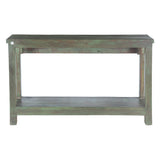 Hand Carved Wood Console Table with Bottom Shelf