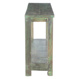 Hand Carved Wood Console Table with Bottom Shelf