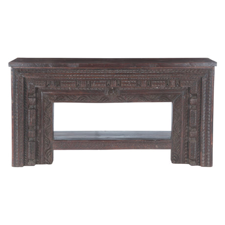 Large Finely Carved Wood Console Table with Bottom Shelf from Home Trends & Design - Luna Furniture
