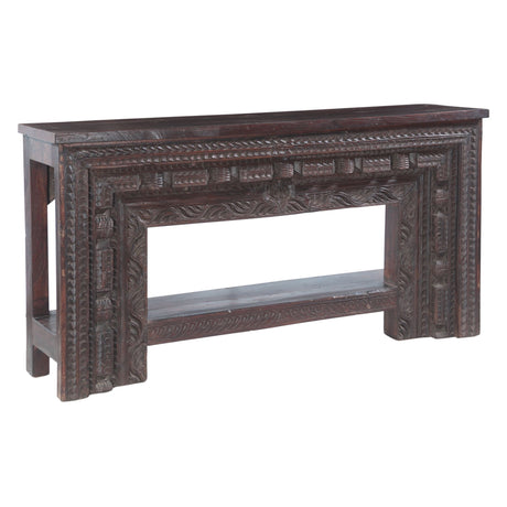 Large Finely Carved Wood Console Table with Bottom Shelf from Home Trends & Design - Luna Furniture
