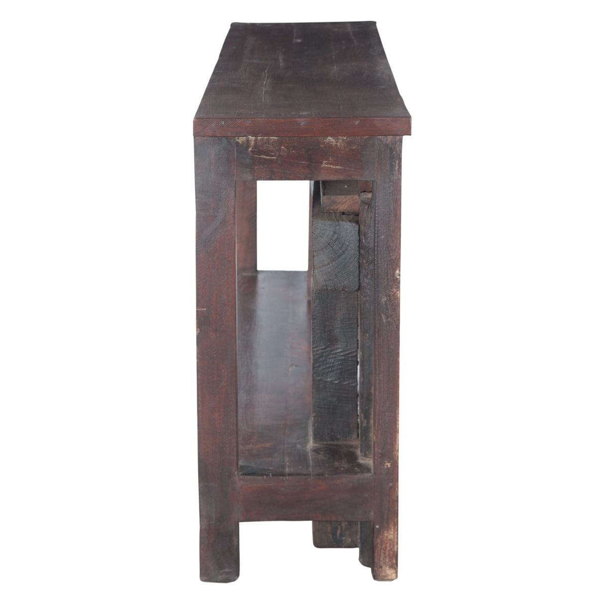 Large Finely Carved Wood Console Table with Bottom Shelf