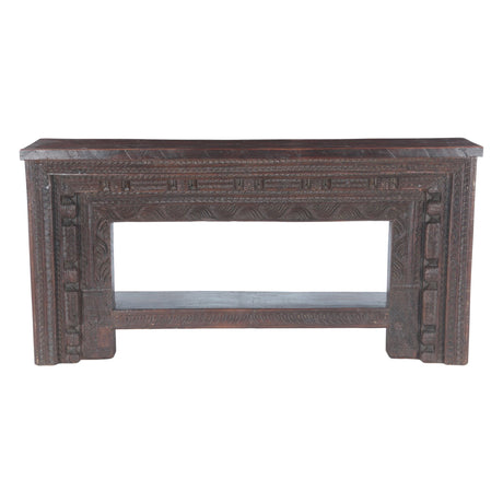 Large Finely Carved Wood Console Table with Bottom Shelf from Home Trends & Design - Luna Furniture