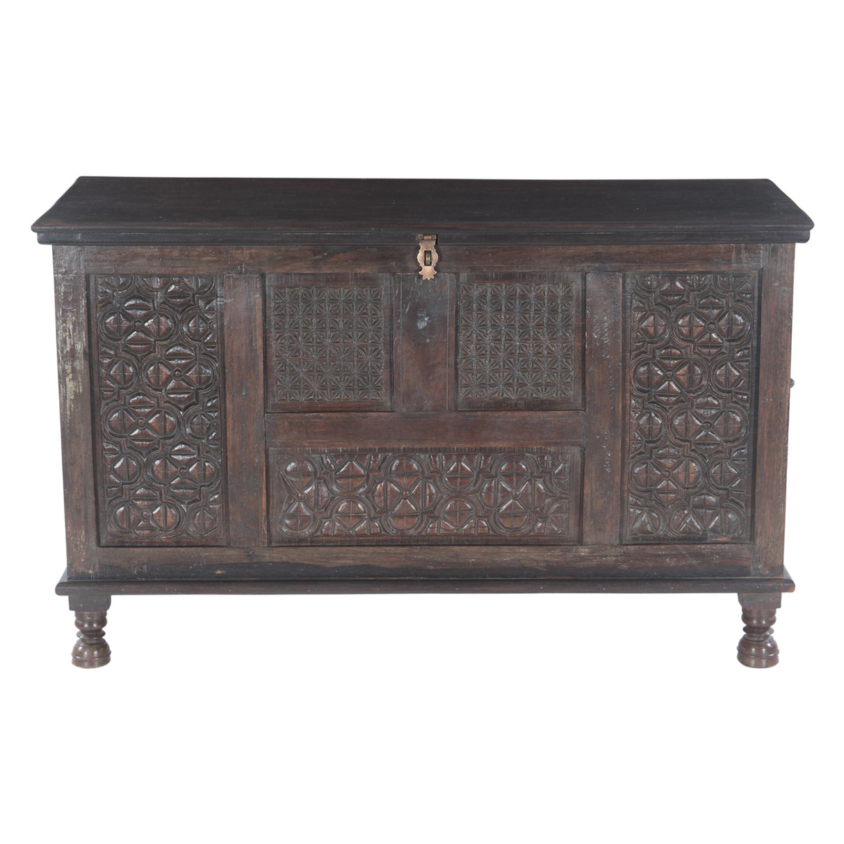 Finely Carved Wood Console Table with Built In Storage