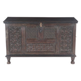 Finely Carved Wood Console Table with Built In Storage