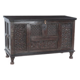 Finely Carved Wood Console Table with Built In Storage