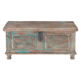Hand Carved Wood Coffee Table with Built In Storage