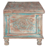 Hand Carved Wood Coffee Table with Built In Storage