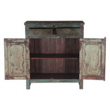 Hand Carved Wood Cabinet with Two Drawers and Two Doors