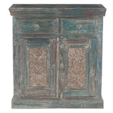 Hand Carved Wood Cabinet with Two Drawers and Two Doors