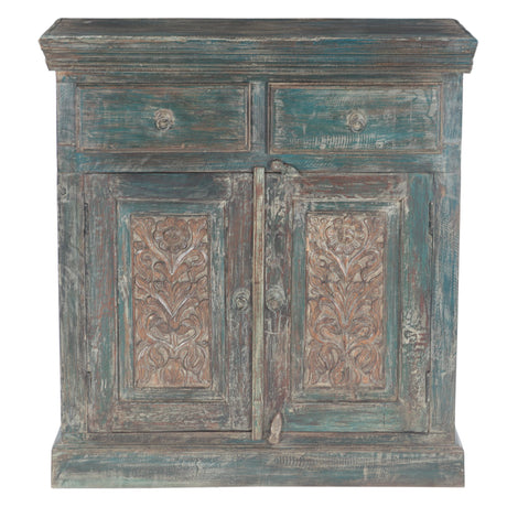 Hand Carved Wood Cabinet with Two Drawers and Two Doors from Home Trends & Design - Luna Furniture