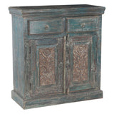 Hand Carved Wood Cabinet with Two Drawers and Two Doors