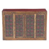 Small Hand Carved Wood Four Door Cabinet with Brass Fittings